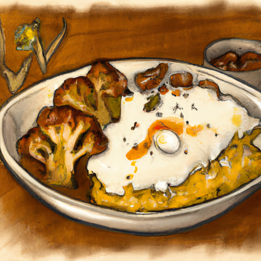 Polenta with Roasted Cauliflower, Mushrooms, and Poached Egg